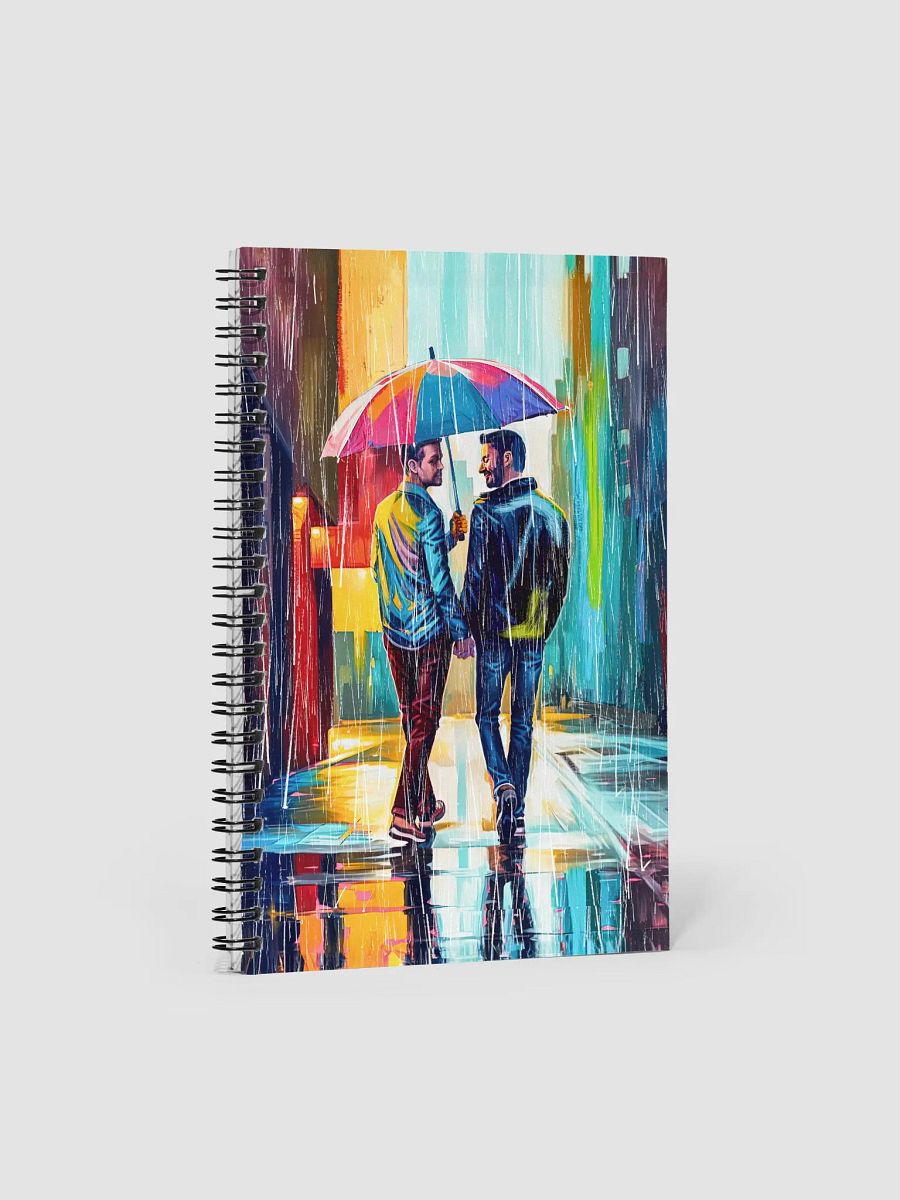 Gay Couple In The Rain – Colorful Two Hearts Spiral Notebook product image (1)