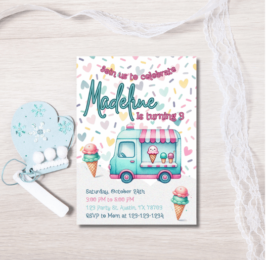 Sundae Funday Ice Cream Party Invitation Template - Editable Canva Design for Sweet Birthday, Summer, or Kids' Events product image (3)