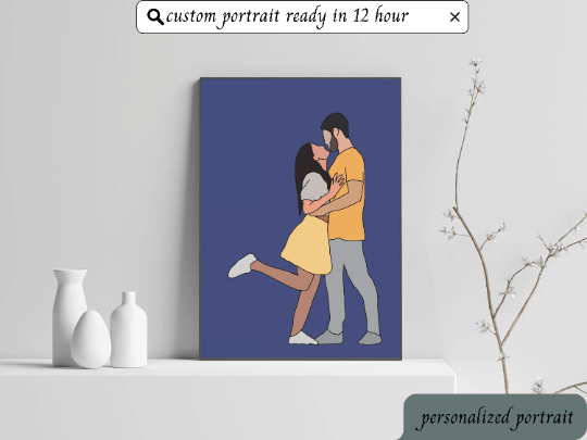 Custom Portrait, Minimalist Couple Portrait, Cute Cartoon Illustration, Personalized Print, Valentine Gift, Couple Memory Digital Gift product image (1)