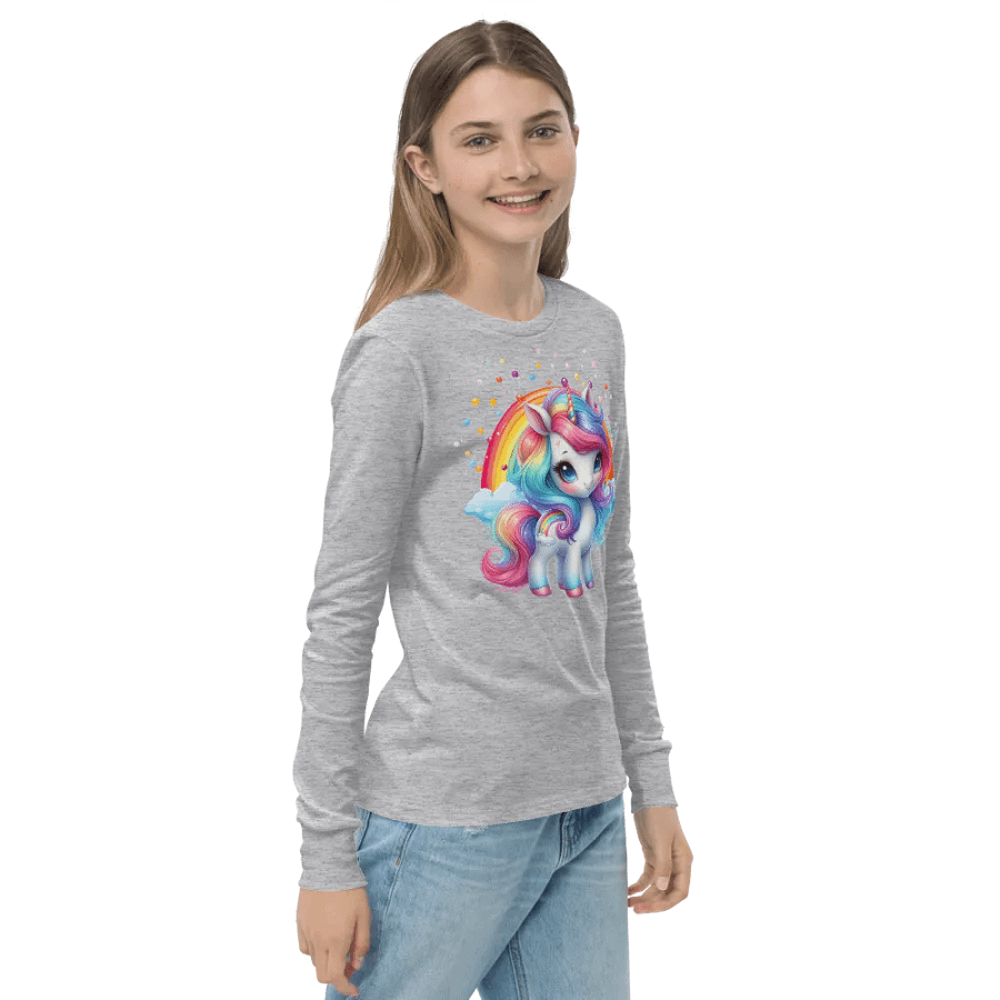 Rainbow Unicorn Youth Long Sleeve T-Shirt Front & Back Design product image (5)