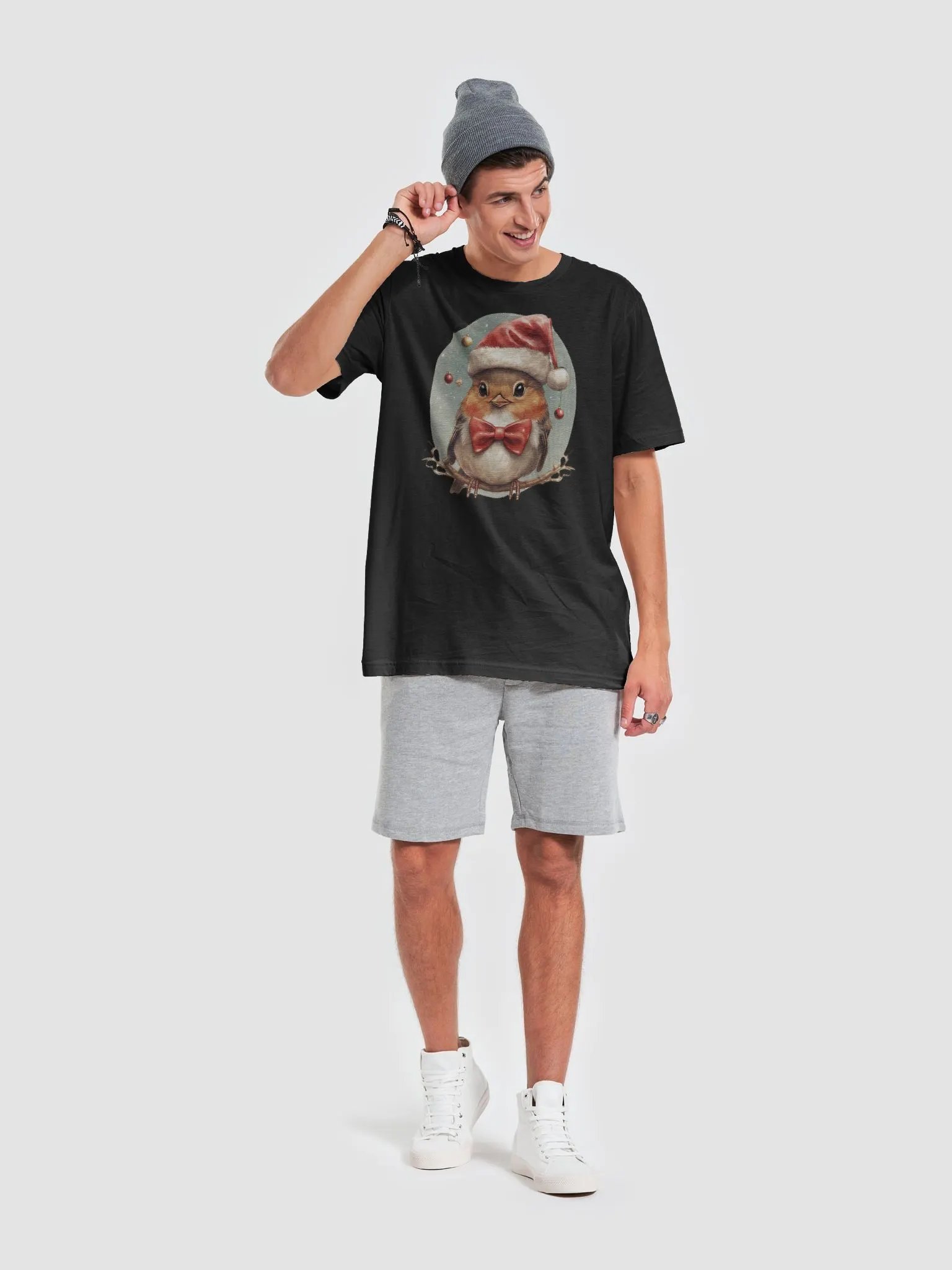 Cute little robin wearing a santa hat Supersoft T-Shirt product image (6)