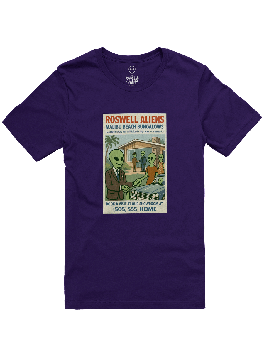 Malibu Beach Bungalows 1950's Roswell Aliens Retro Poster Unisex T-Shirt product image (1)