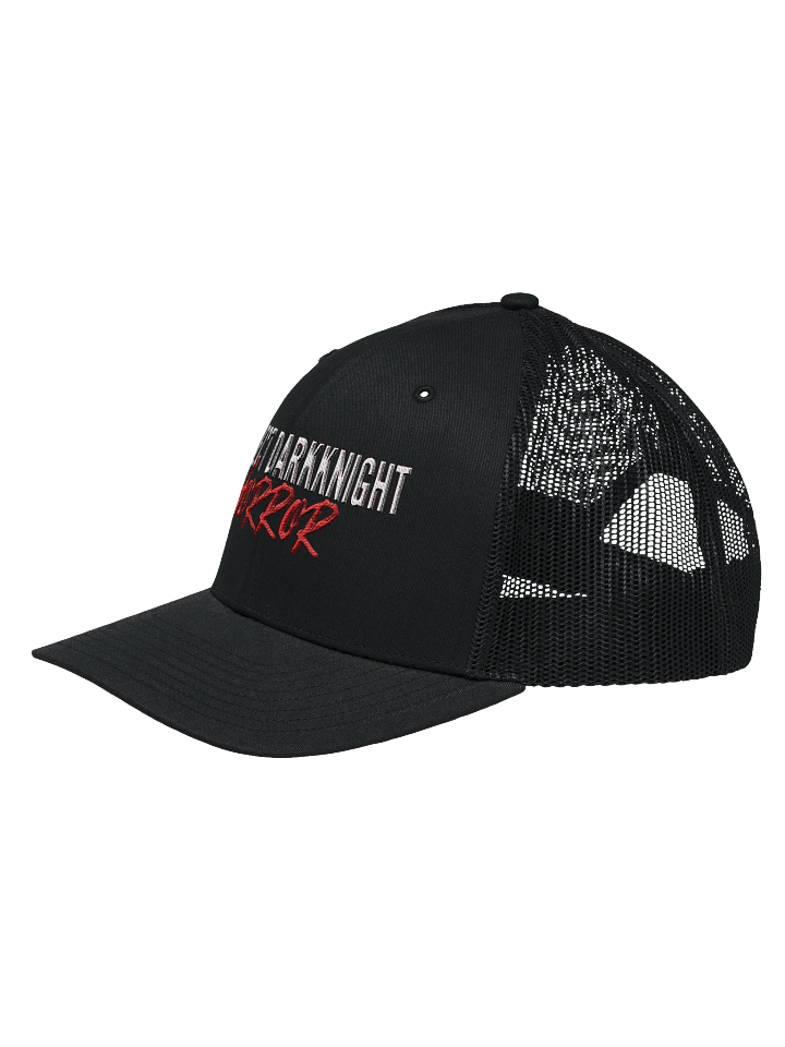 PDKH Embroidered Trucker Hat (unisex snapback, white & red letters) product image (2)