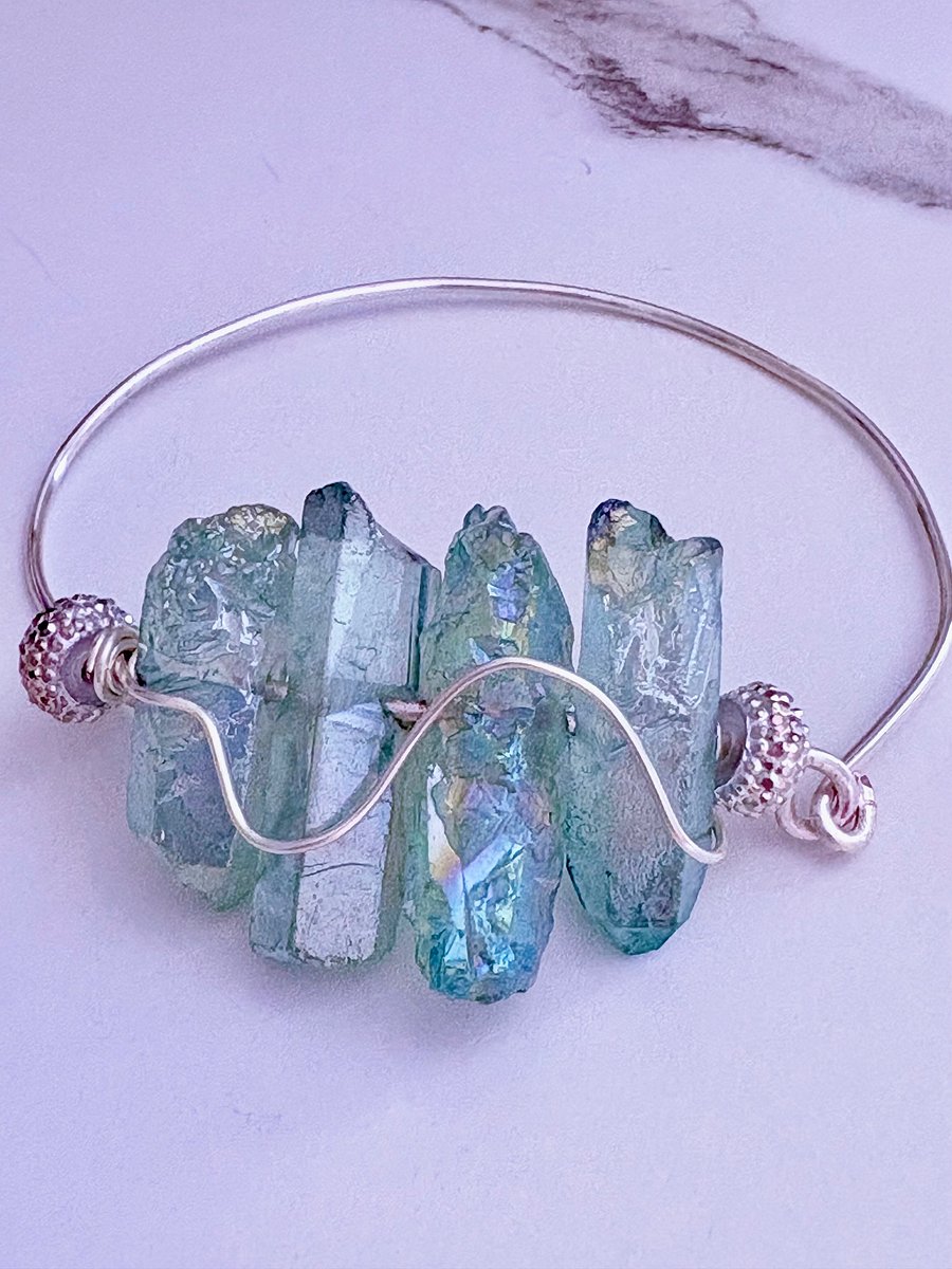 Handmade 7" Wire Wrapped Bracelet | Light Green Crystals | Coastal Charm Jewelry by Monique Faella Designs™ | MFD-00171 product image (4)