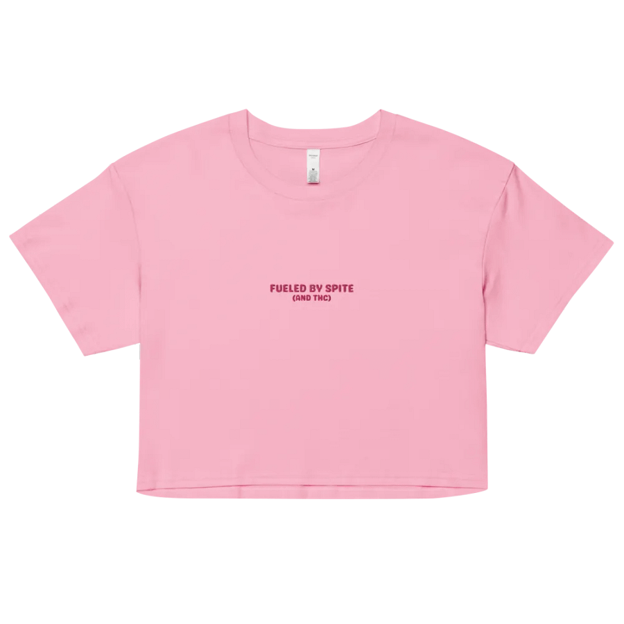 FUELED BY SPITE (pink thread) embroidered cotton crop top product image (1)