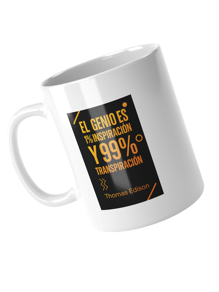 TAZA energética moderno con cita de Edison sobre genio y trabajo product image (11)