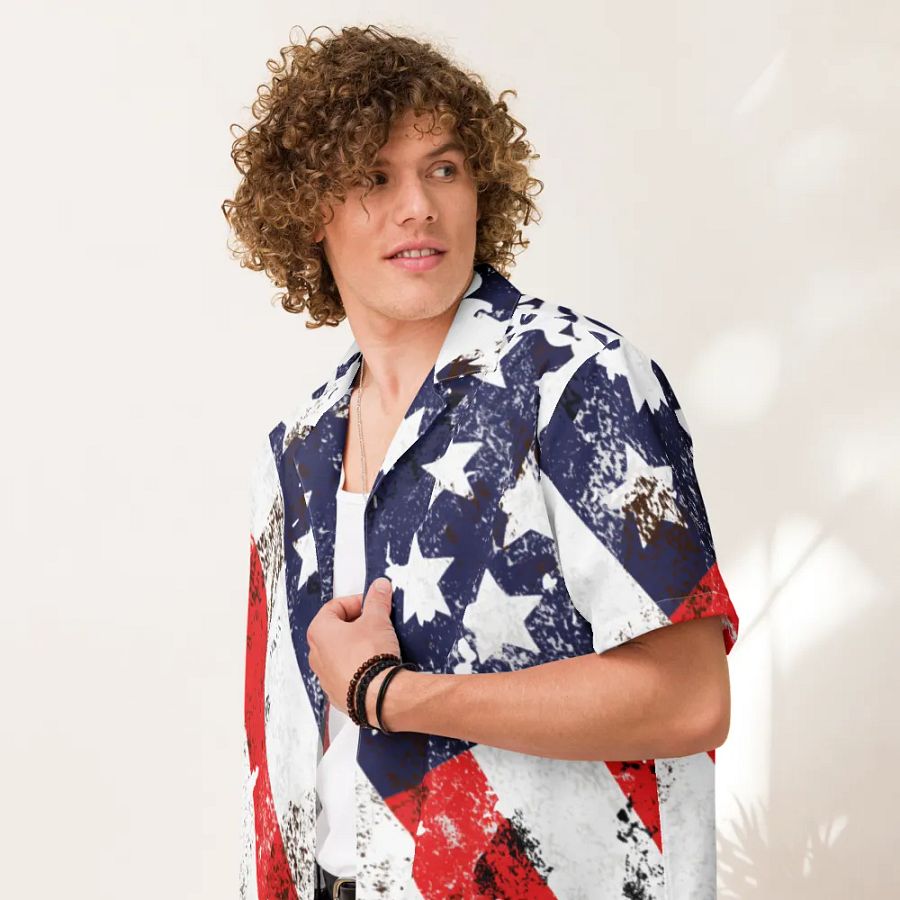 USA Flag Custom Design Button Down Shirt _ CoachShawStudio Streetwear _ Unisex Short Sleeve Shirt product image (2)