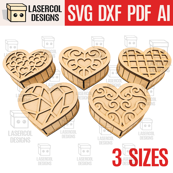 Heart Shaped Box Set 1 (5 Styles, 3 Sizes) - Laser Cut Files product image (1)