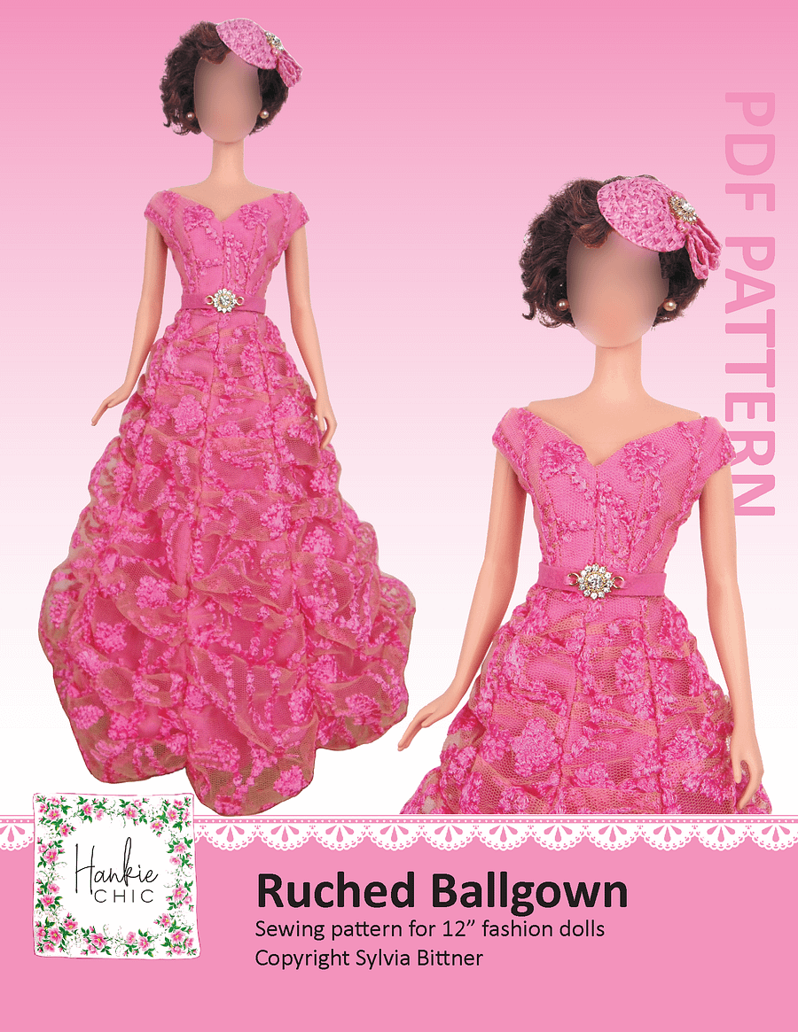 Ruched Ballgown sewing pattern for 12" fashion dolls product image (1)