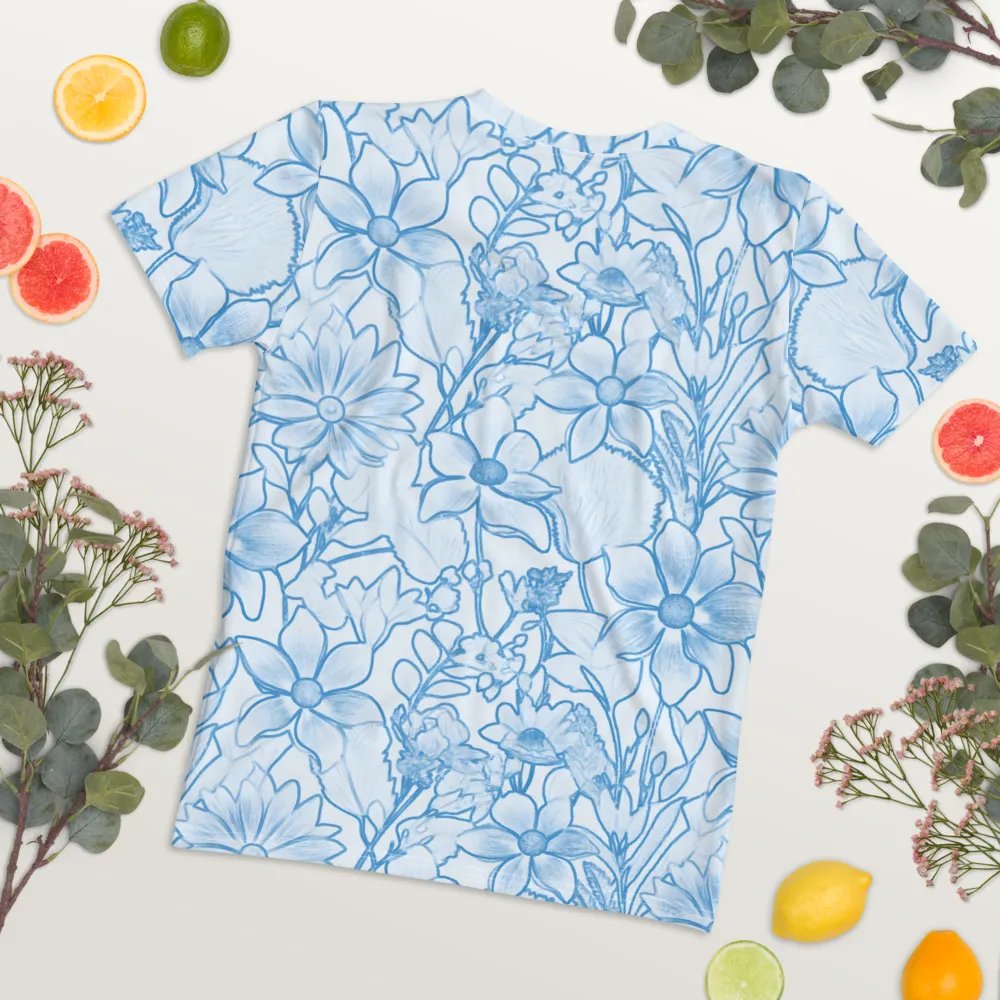 Line art Blue and White Floral/All-Over Print Women's Crew Neck T-Shirt by Sublicolor product image (5)