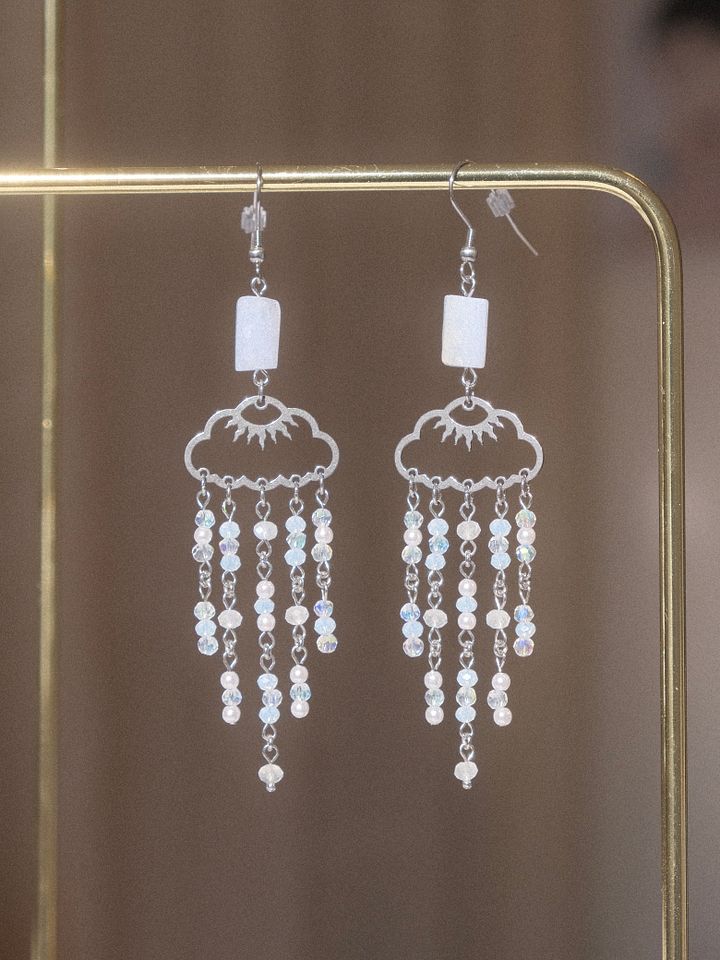 Raincloud - Blue lace agate and moonstone earrings product image (1)