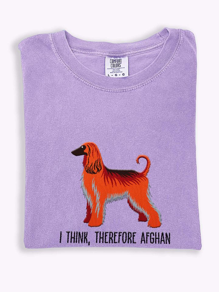 I Think, Therefore Afghan T-Shirt(Embroidered) of an Afghan Hound(Red) product image (1)