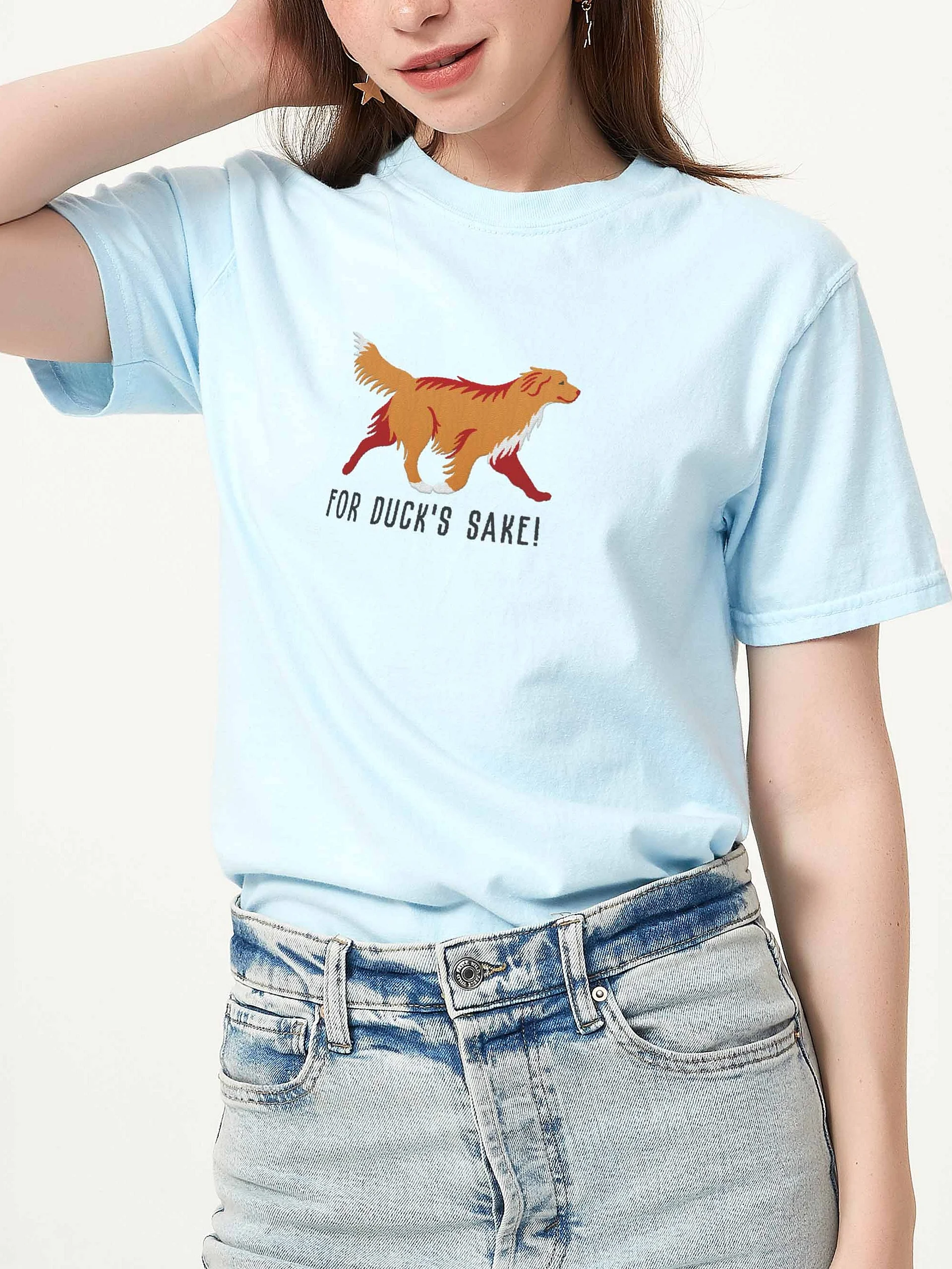 For Duck's Sake T-Shirt(Embroidered) of a Nova Scotia Duck Tolling Retriever(Tan) product image (2)