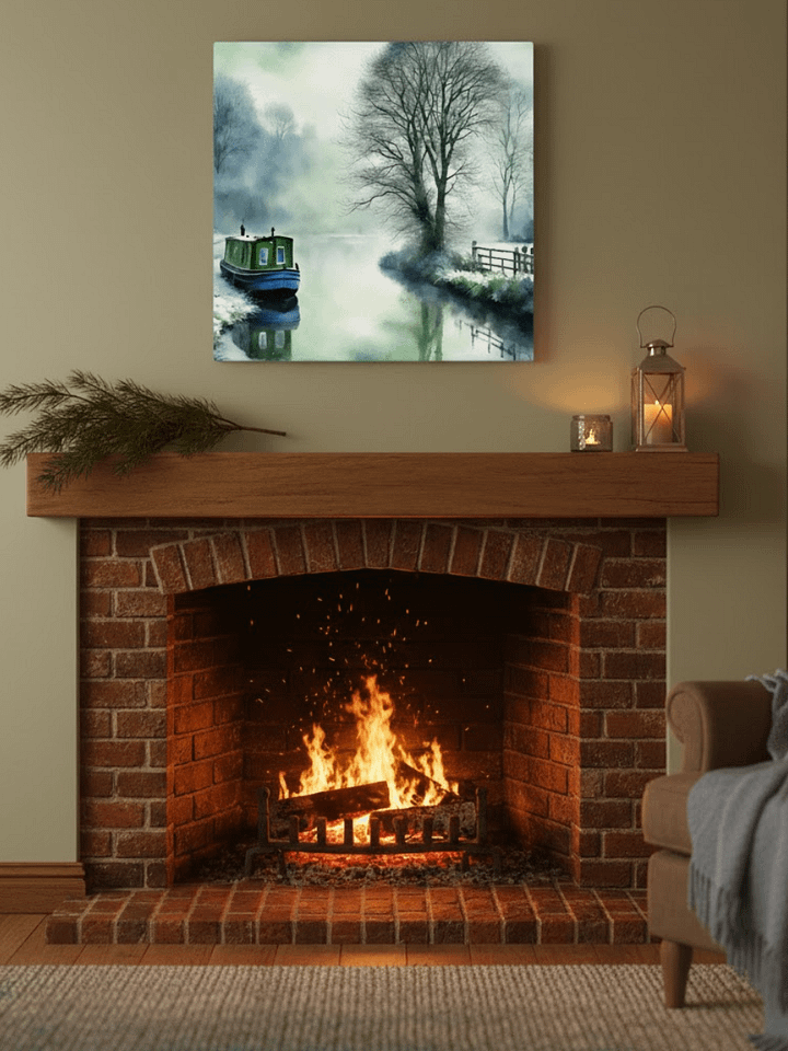Narrow Boat In Winter Watercolour Wall Art product image (1)