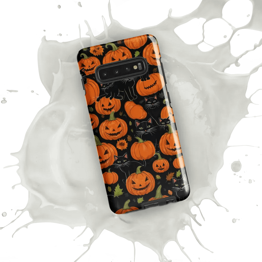 Haunted Whimsy: Pumpkin & Cat Face Samsung Galaxy Case product image (54)