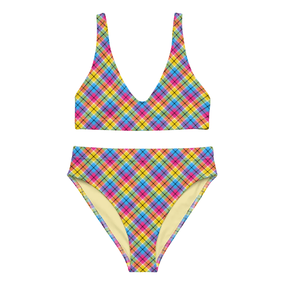 Hot Pink, Turquoise, and Yellow Plaid Bikini product image (2)