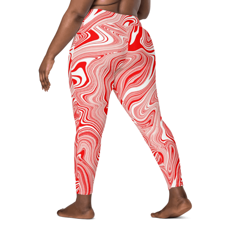 Leggings with Pockets - Red and White Liquid Swirls product image (9)