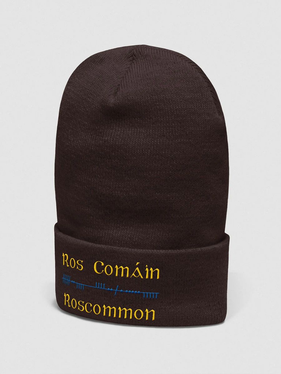 Roscommon/Ros Comáin Scholastic style Ogham, yellow and blue, embroidered Cuffed Beanie product image (14)