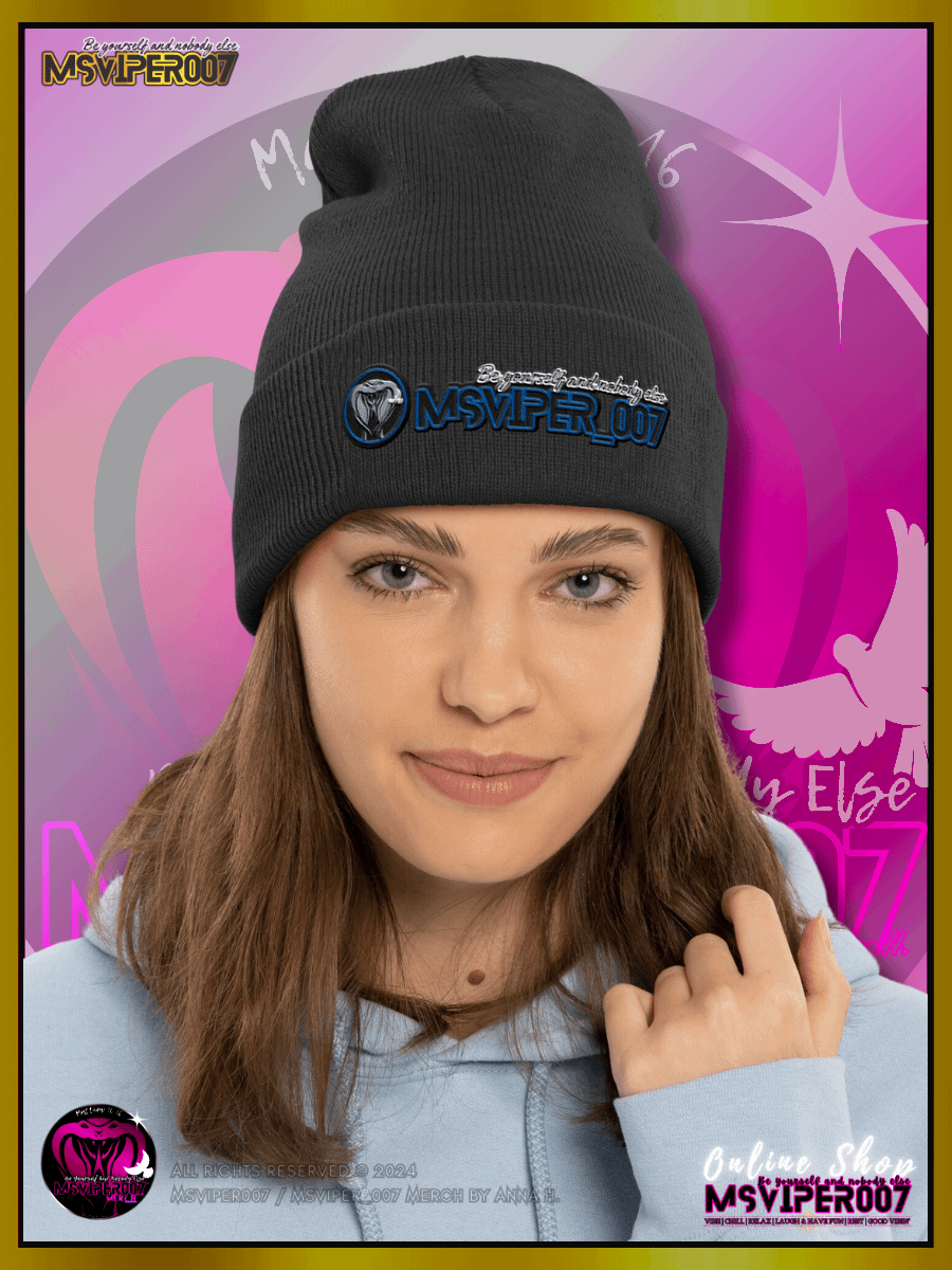 Cuffed Beanie [ Embroidered Design(s) ] - "MsViper_007™ Brand [blue/blk/V1] - Support&Sport" Stylish Beanie by Anna H. product image (3)