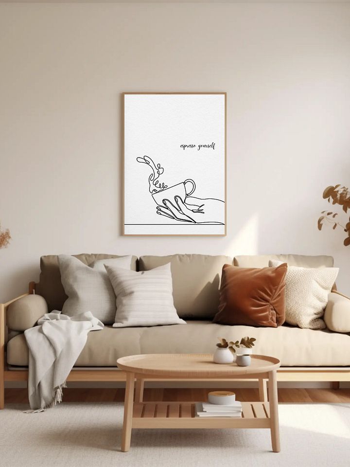 Espresso Yourself Coffee Wall Art - Minimalist Line Art Coffee Cup Print, Modern Black and White Kitchen Decor, Fun Coffee Lover Gift product image (2)