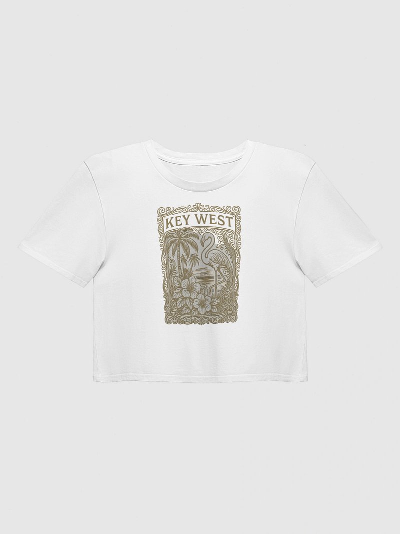 Key West Tropical Ladies Crop Top with Flamingo and Hibiscus