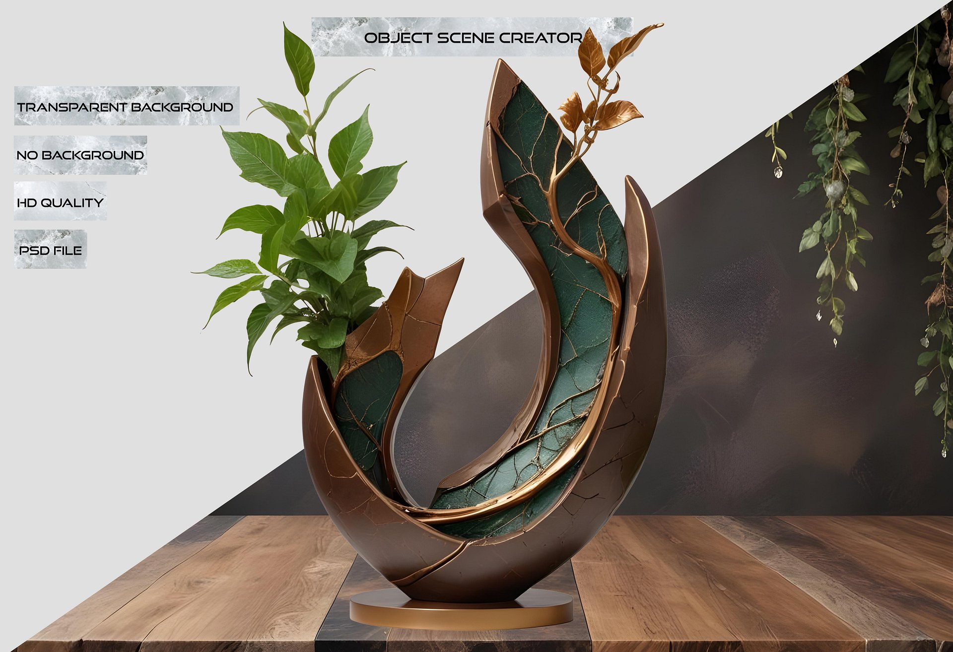 Bronze Euphoria – Botanical Harmony Sculpture PNG product image (2)
