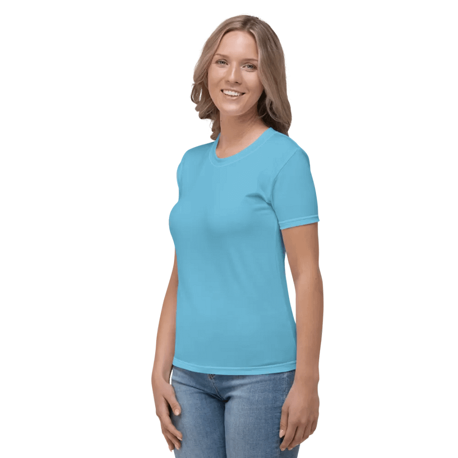 Plain Medium Light Blue Light Summer Women's Crewneck Polyester Heavyweight Premium T-Shirt by Treasure Pie product image (6)