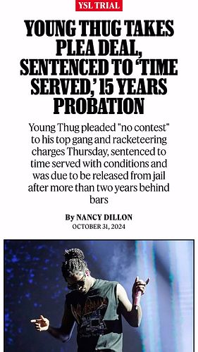 #YoungThug will go home today on time served and 15 years probation.