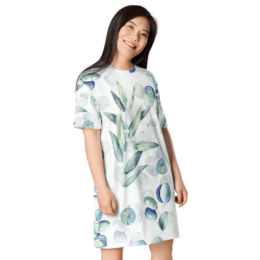 Watercolour Eucalyptus Branches and Leaves Pattern T-shirt Dress product image (8)