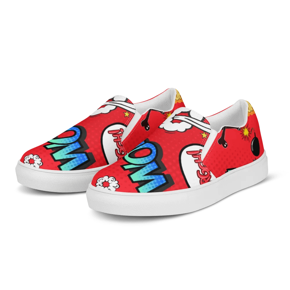 Red Comic Speech Design women Slip-On Canvas Shoes product image (3)