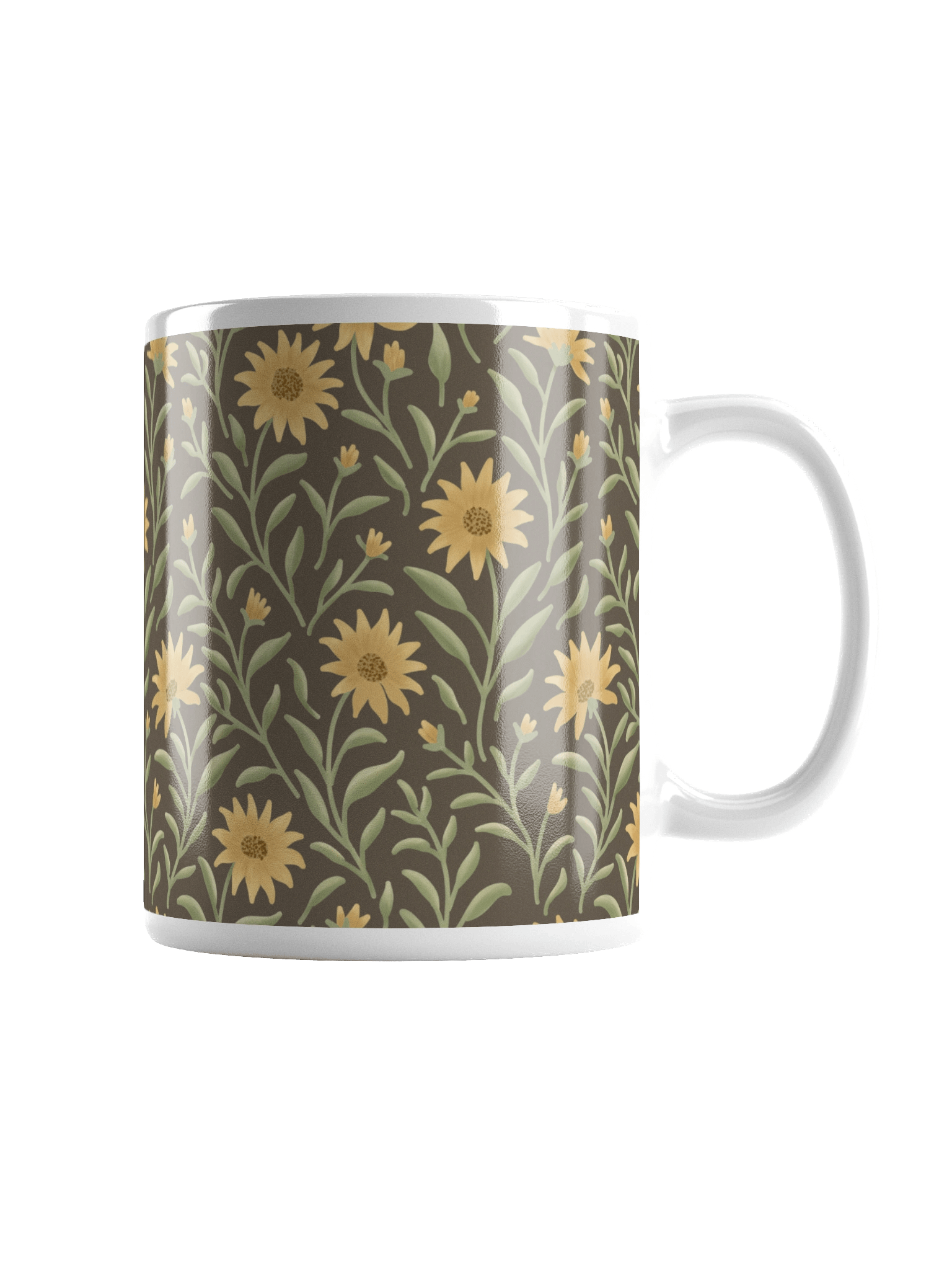Golden field white glossy mug. Elegant floral botanical design on dark background product image (2)