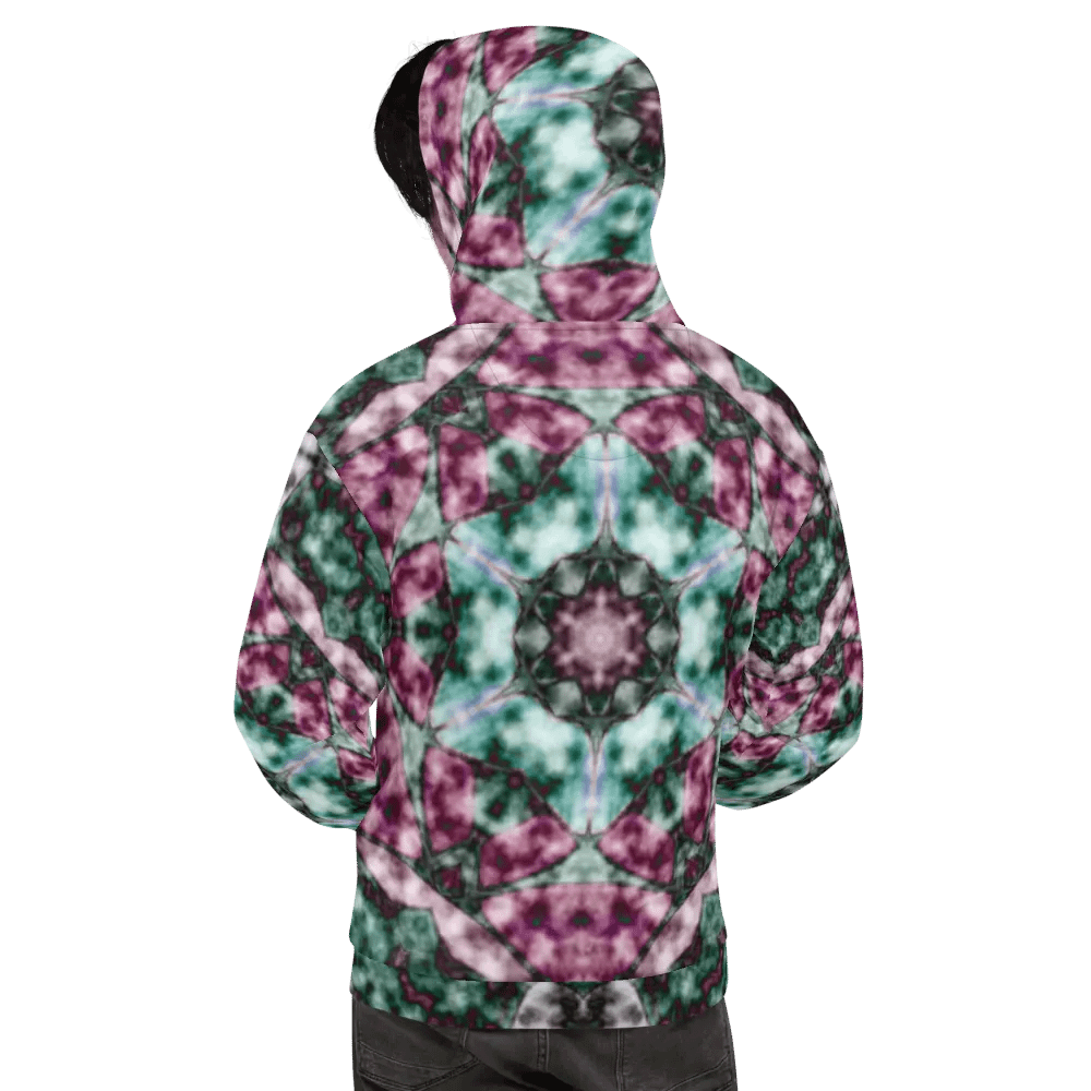 Bohemian 6 Pointed Madala Teal and Pink/ All-Over Print Recycled Unisex Hoodie by Sublicolor product image (2)