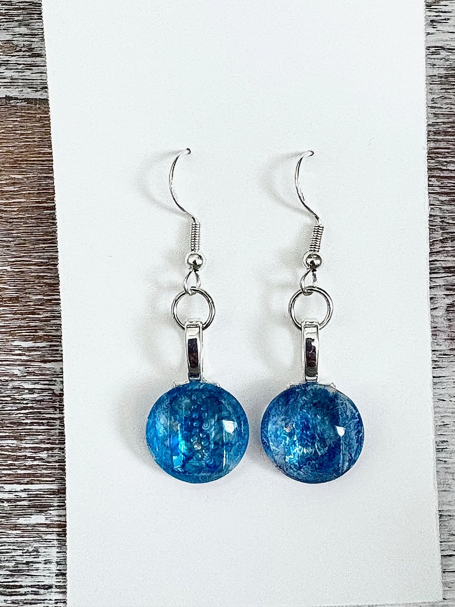 Handmade Round Cabochon Earrings | Teal Blue | Monique Faella Designs™ | MFD-00089 product image (1)