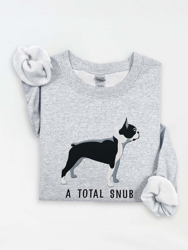 A Total Snub Sweatshirt (Embroidered) of a Boston Terrier(Black & White) product image (1)
