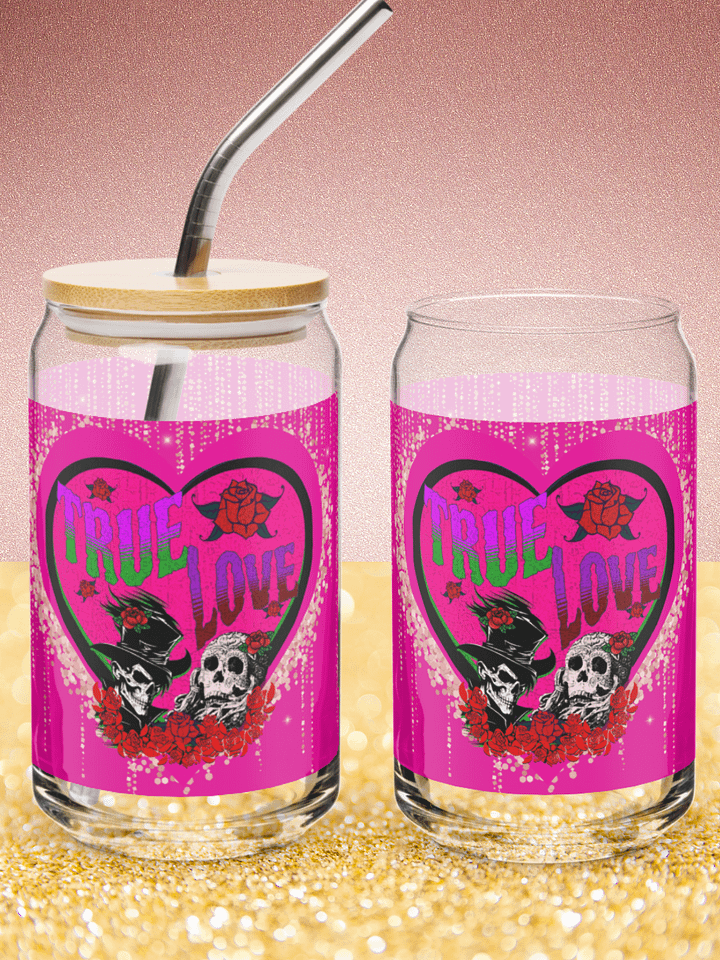 Pink True Love Skull Couple Glass product image (1)