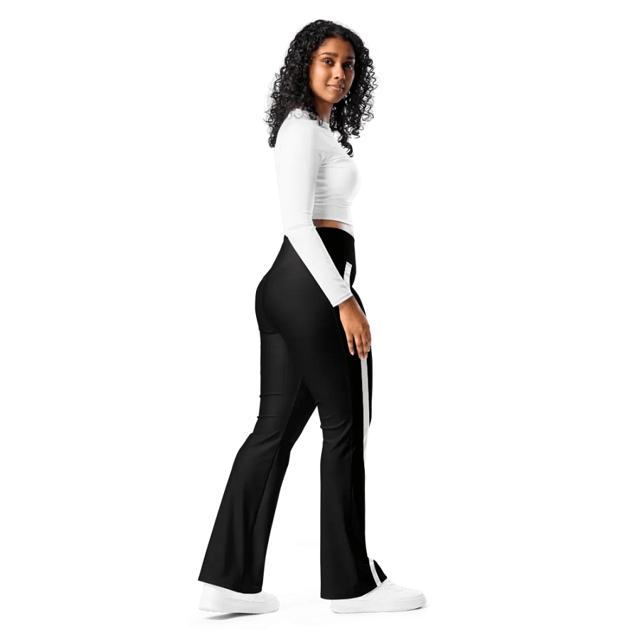 White Side Stripe Black Flared Leggings product image (3)