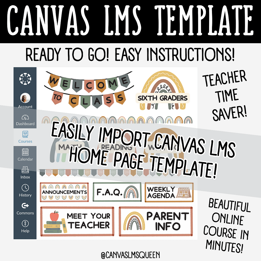 Canvas LMS Template - HOMEPAGE, BUTTONS & BANNERS - Boho Rainbow - 100% Editable product image (3)