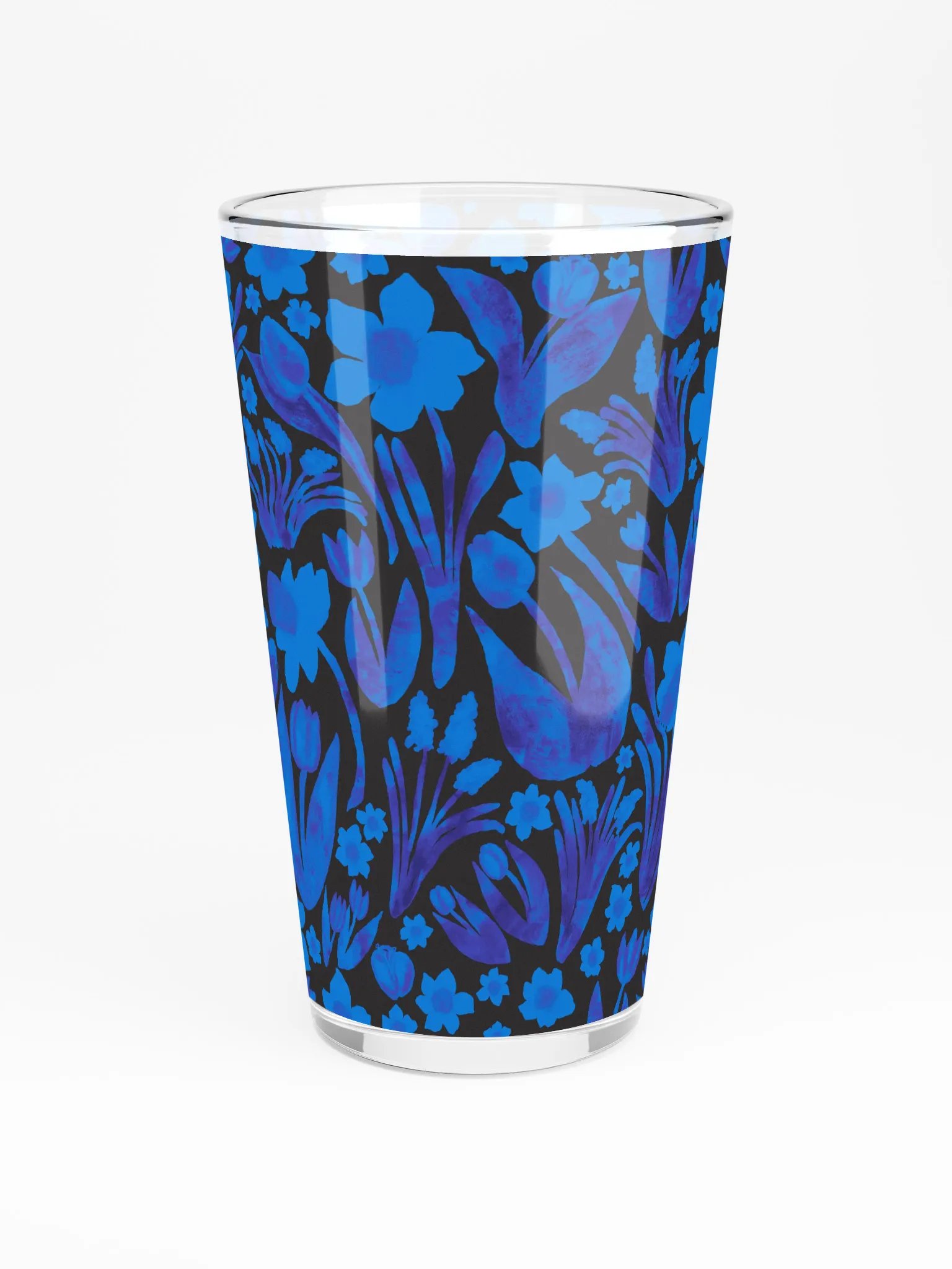 Spring Garden | Royal Blue on Black | Shaker Pint Glass by Monique Faella Designs™ Sip in Full Bloom 🌼🍹💙 product image (3)