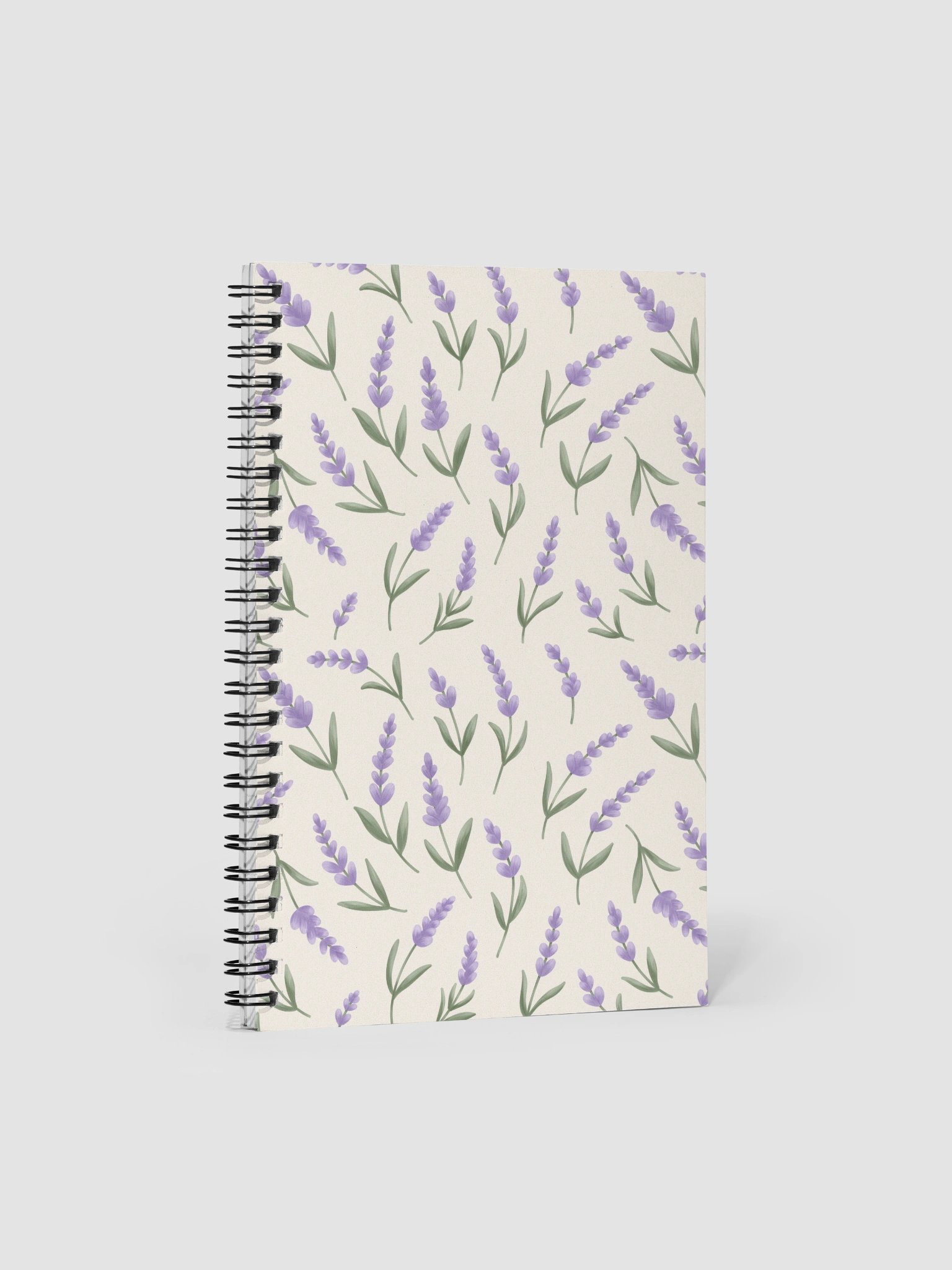 Spiral notebook with lavender pattern. Illustrated floral journal product image (1)