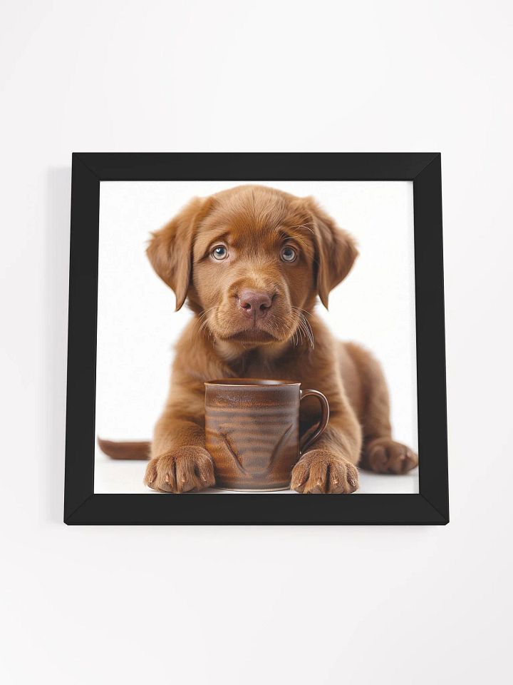 Cute Coffee Lover Brown Labrador Retriever Puppy Framed Wall Art product image (2)