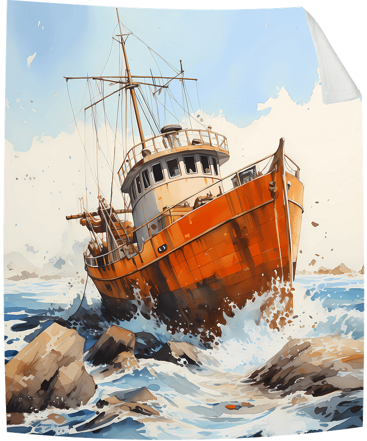 Shipwreck Fishing Boat Throw Blanket product image (1)