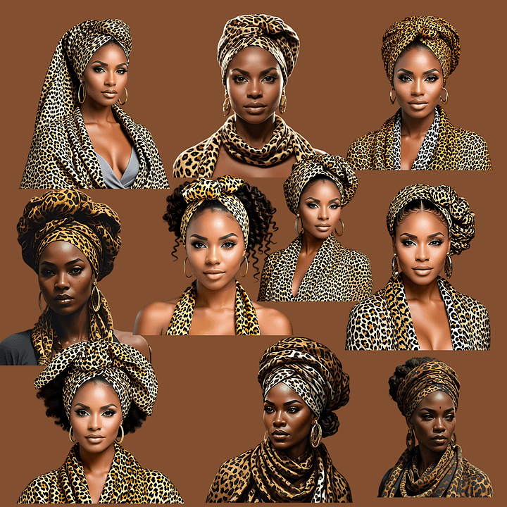 Cute Clipart of African American Young Ladies in Leopard Print Head Wraps product image (1)