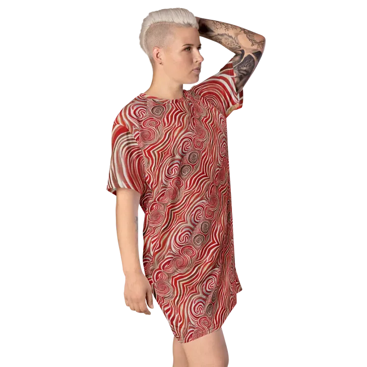 Funky Red Liquid Tie-Dye Explosion T-shirt Dress product image (2)