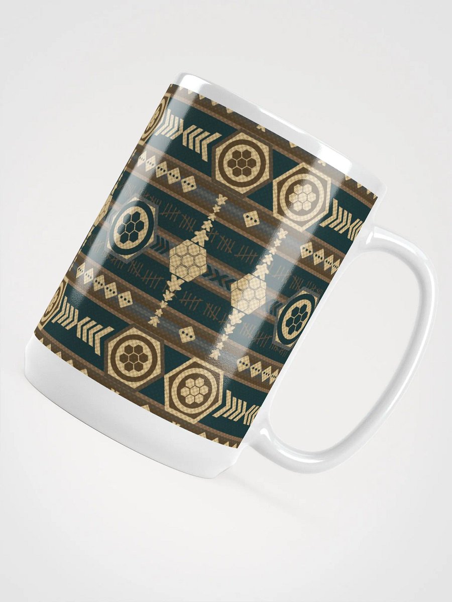 Rustic Southwestern Pattern Board Game Mug, Brown Blue Yellow 15 oz large mug with Aztek pattern product image (6)