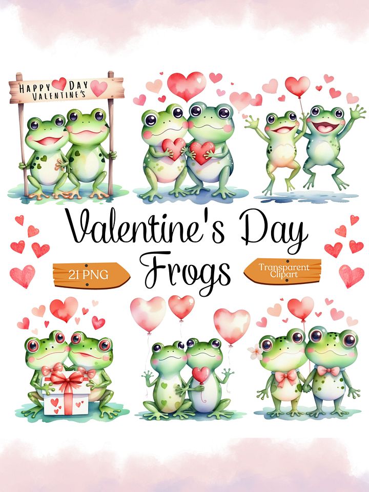 21 Watercolor Valentines Frog Clipart Bundle product image (1)