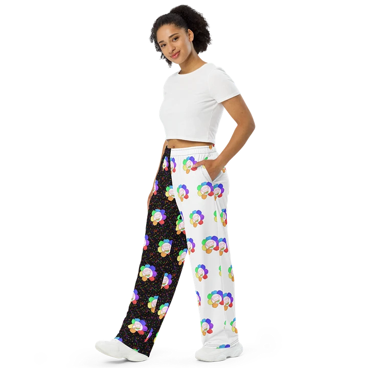 Split White and Arcade All-Over Flower Unisex Wide-Leg Pants product image (1)