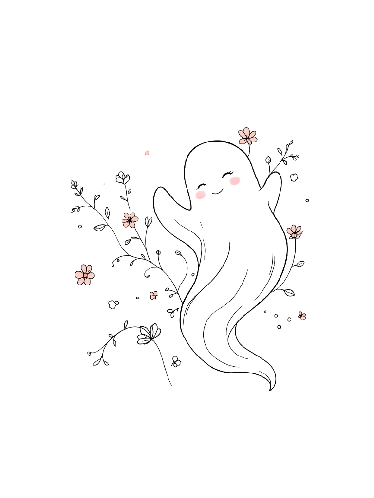 23 Simple and Elegant Floating Ghost Clipart with Floral Design - Clean Line Art Collection for Halloween Decor and Projects product image (6)