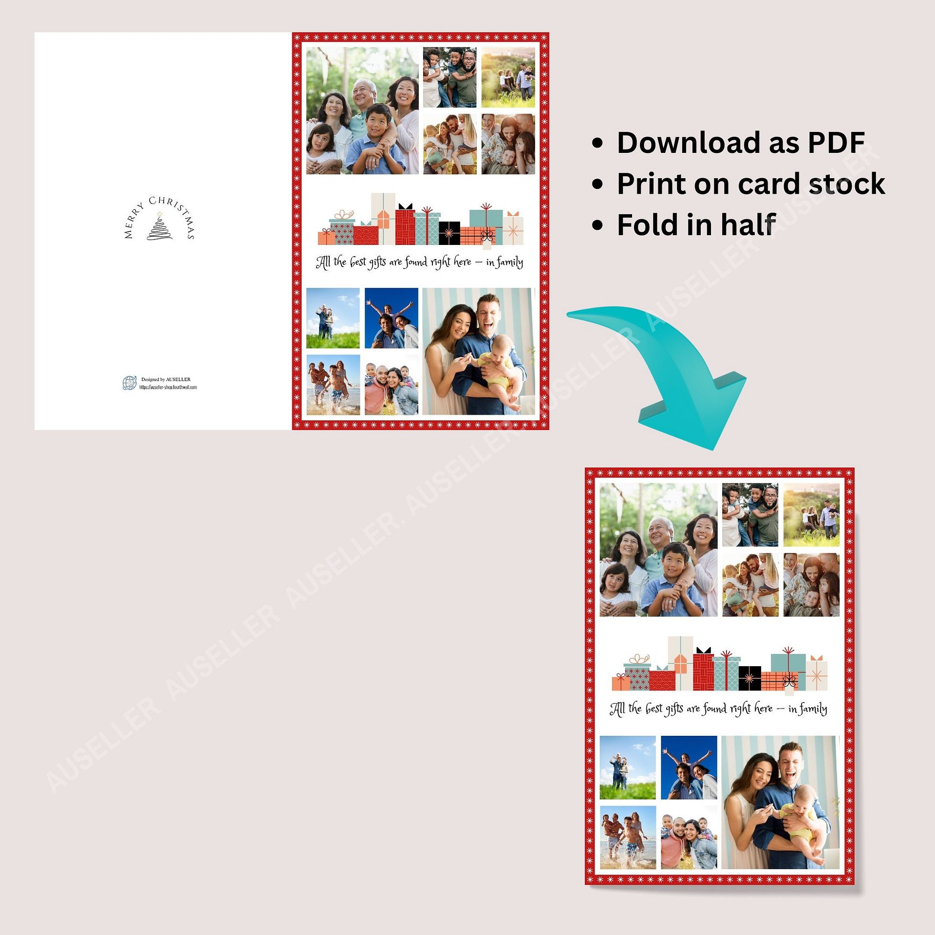 Christmas Photo Collage Card With Stars In Red Border Template product image (7)