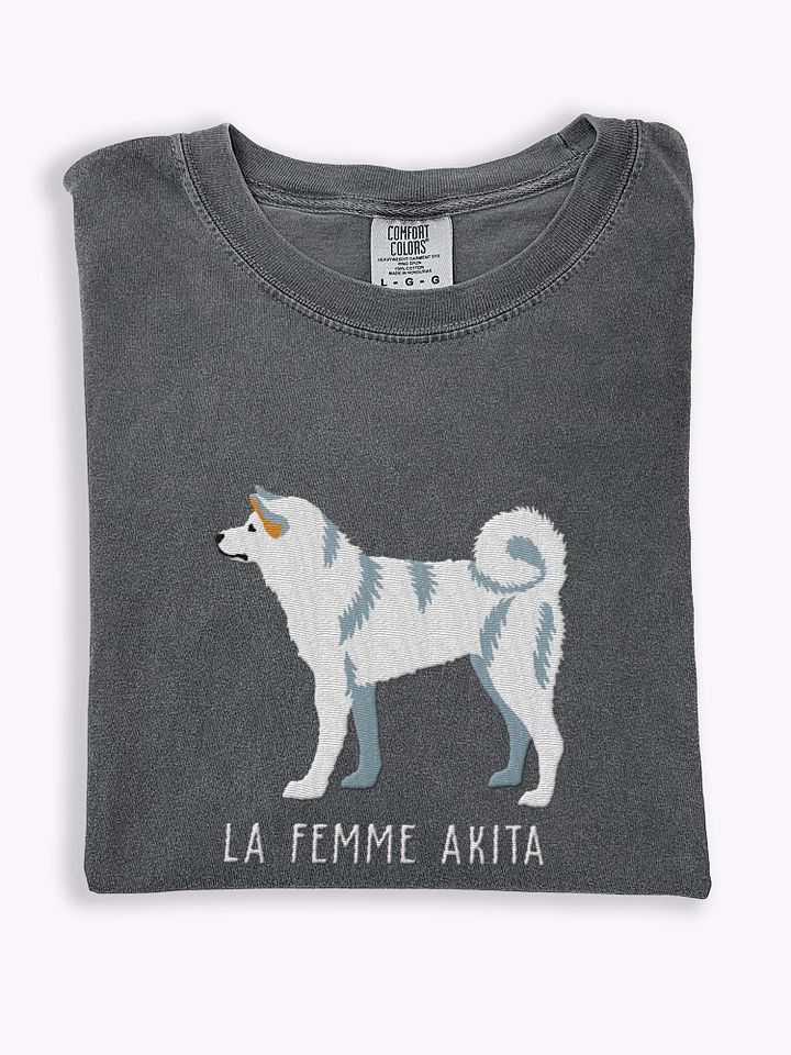 La Femme Akita T-Shirt(Embroidered) of a Japanese Akita(White) product image (1)