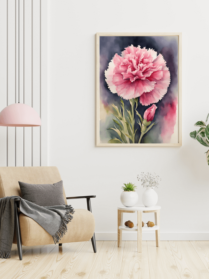 Watercolour Painting Printable Wall Art of CARNATION product image (1)